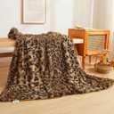 Luxury Faux Fur Leopard Print Throw, Soft 50x60 Cheetah Print Fluffy Blanket, Shaggy Plush Decorative Couch Throw, Cute Furry Fuzzy Animal Print Blanket for Sofa Bed, Brown