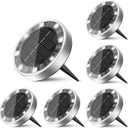 6 Pack Solar Ground Lights Outdoor, 8 LED Mini Flat Solar Disc Lights, IP65 Waterproof Pathway Lights Solar Powered, Landscape Lighting for Garden Walkway Driveway Yard Lawn,Cool White