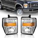 Anti-Fogging Headlights Assembly for 2008 2009 2010 Ford F250 F350 F450 F550 Super Duty, 08 09 10 Headlights Replacement Pair Chrome Housing