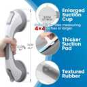 LEVERLOC Grab Bars for Bathtubs and Showers 2 Pack Suction Grab Bar, Heavy Duty 12 Inch Shower Handle Removable Bath Handrails for Seniors and Elderly, Bathroom Safety Grip No Drilling Waterproof Grey