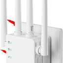 WiFi Signal Booster with 4 Directional Antennas  1200Mbps Dual Band (5GHz/2.4GHz),WiFi Extender Covers 13,888 Sq.ft, Easy Home Setup and 150-Device Support