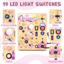 Joyreal Busy Board with 19 LED Lights and 10 Switches, Montessori Toys for 1 2 3 Year Old, Wooden Sensory Activity Board for Toddlers, Travel Toys for Toddler 1-3 Plane Car, Birthday Gifts for Girls