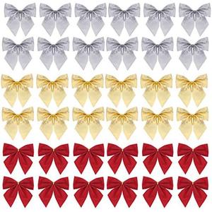 90 Pcs Christmas Tree Bows, Fengek 2.36 Inch Mini Ribbon Bows Ornaments for Christmas Decoration Gift Wrap Supplies, Multicolor A