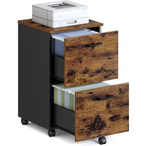 VASAGLE 2-Drawer File Cabinet, Small Rolling Filing Cabinet
Printer Stand, for A4, Letter-Size Documents, Home Office, Assembly Required, Rustic Brown and Ink Black, CUSTOS UOFC040B01