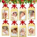 8Pcs Mini Vintage Gold Christmas Acrylic Picture Frame Ornaments - 2x3 Inch Arch Small Wall Hanging Double-Sided Photo Frames with DIY Red Velvet Ribbon, for Christmas Tree Gifts Polaroid instax Mini (Gold Joy Combo)