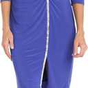 R&M Richards Elegant Knee Length 3/4 Sleeve Asymmetric Neckline Dress W/ & Rhinestone Trim & Slit (18 Plus, Violet)