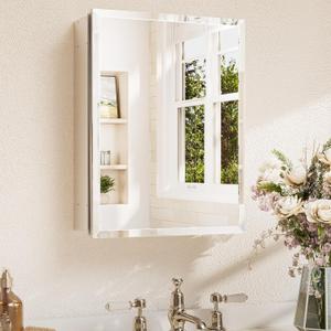 14 x 18 Medicine Cabinet with Tempered Beveled Mirror Silver Aluminum Cabinet DTC Hinges, Stepless Adjustable Shelves, Recessed/Surface-Mounted