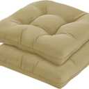 19x19 Outdoor Chair Cushions Set of 2, Tufted Wicker Patio Furniture Cushions, Thick Outdoor Seat Cushions for Lawn Chairs, Overstuffed and Water Resistant, Khaki
