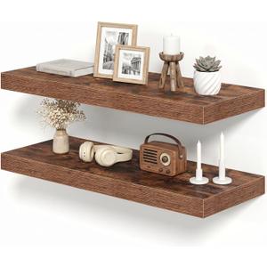 12 Inch Deep Floating Shelves Brown, 30 Inch Long, 2" Thick Floating Shelves for Wall, Hidden Bracket, Scratch-Resistant Wood Grain for Bedroom Bathroom Kitchen, Coffee Bar, Bookshelf, 30"x 11.6"-Pack of 2
