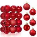 JOIEDOMI 24 Pcs Red Christmas Balls Ornaments Set, 1.6" Small Shatterproof Christmas Tree Ornaments, Xmas Hanging Balls Decorations for Tree Wreath Garland Holiday Wedding Party Indoor Decor