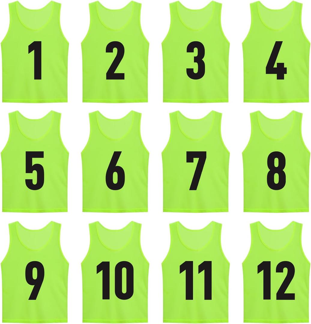 Numbered Soccer Pinnies Scrimmage Vest Soccer Bibs Sports Pennies Team Training Practice Vest for Adult Youth(12 pcs) (Medium, Neon Green)
