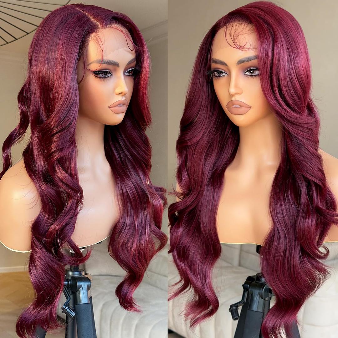 Burgundy Lace Front Wigs 99j Burgundy Synthetic Lace Front Wig Pre Plucked Ready to Wear Glueless Wigs, 13X5X1 Body Wave Lace Front Wigs for Women, Bombshell 99j Burgundy Wig (24)