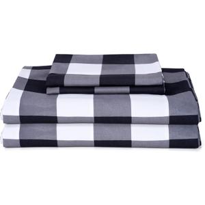 Bed Sheet Set 3 Piece -Twin Size-Soft Durable Microfiber Bedding Sheet Set,Deep Pocket,Stain,Fade & Wrinkle Resistant (Plaid Black&Grey&White)
