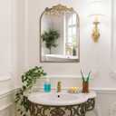 20″ x 30″ Wall Mount Baroque Arched Mirror, Antique Gold Metal Frame Real Glass Vintage Mirror with Decorative Crest for Bathroom Vanity, Entryway, Mantel
