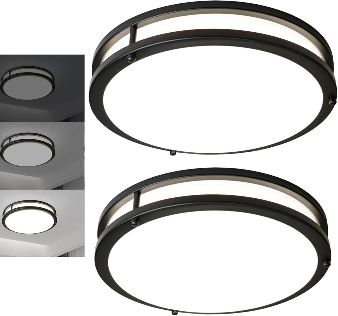 10inch Ceiling Light Fixture 2 Pack Black, 24W Led Ceiling Light Fixture 2400LM, Adjustable Brightness Flush Mount Ceiling Light for Bedroom, 5000K Daylight White, ETL Listed, Easy to Install