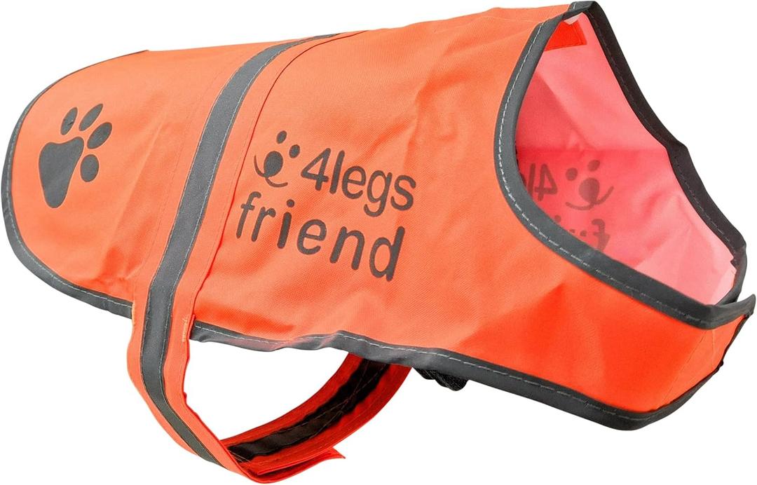 4LegsFriend Reflective Dog Vest. Hi-Visibility, Blaze Orange Oxford 300D Waterproof Dog Vest Helps Protect Your Best Friend. Safeguard Your PUP from Motorists & Hunting Accidents, On or Off Leash, Small