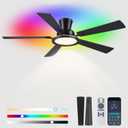 Ayaoty Ceiling Fans with Lights - 52in Flush Mount Ceiling Fan with RGB Dimmable, 3CCT 6 Wind Speeds and Reversible Quiet Motor, Low Profile RGB Fan Light for Modern Indoor, Party - Black RGB