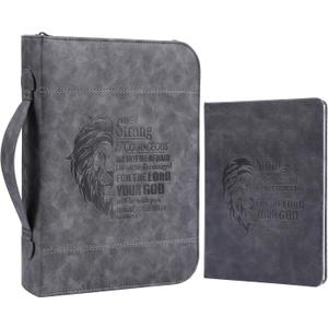 Faithful Hers Bible Covers for Men 2pcs Bible Case Set with Notebook PU Leather Church Bag Bible Study Book Case with Handle Lightweight Carrying Bags Christmas Gift