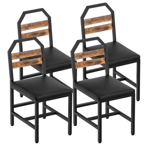 YATINEY Dining Chairs, Kitchen Chairs with Back Support, Upholstered Seat and Metal Legs, for Kitchen, Living Room, Rustic Brown and Black CY02L4BR