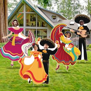 Bucherry 4 Pcs Mexican Cardboard Cutout with Stakes Life Size Mexican Faces in Hole Cardboard Photo Prop Party Decor Photography Background Hispanic Heritage Month Fiesta Cinco De Mayo Photo Booth