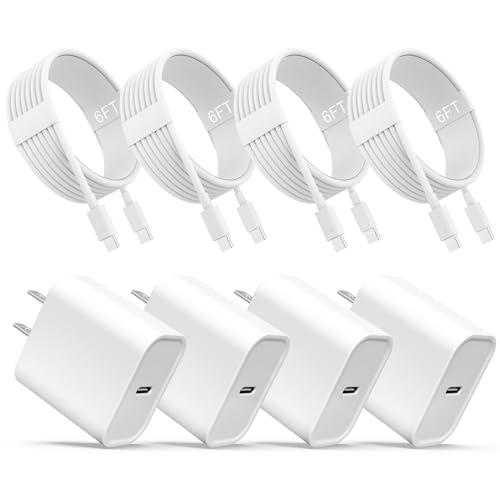 iPhone 17 16 15 Charger, USB C Charger, 4-Pack Fast Wall Charging, USB-C Chargers Block (2-Pack 6 ft Cable Included) for iPhone 17/16/15/15 Pro/15 Pro Max/iPad Pro/AirPods Samsung & More