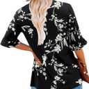 KISSMODA Womens 3/4 Length Sleeve Tops Summer Blouses Spring Ruffle Tunic T-Shirts Dressy Casual (Black, L)