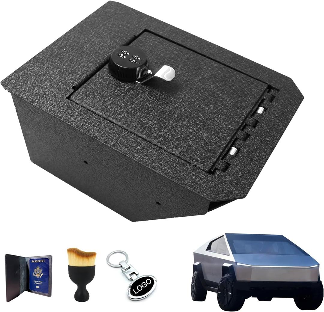 Center Console Safe Vault - Xdeer Console Gun Safe Box Compatible with Tesla Cybertruck 2024, 4-Digit Combination Lock