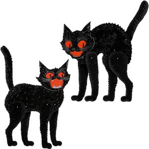 ReliThick 2 Pcs Vintage Halloween Decor Halloween Jointed Scratch Cats Vintage Black Cat Decor Kit Splicing Party Accessories Theme Decorations for Home Classroom Office Party Wall Door Office