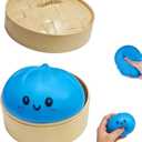 Dumpling Squishies,Glitter Dumpling Mystery Box,Colorful Dumplings Sensory Toy, Cute Asian Food Shape, with Food Steamer Stretchy Desk Toys, Soft Squeeze Decompression Dough (Blue)