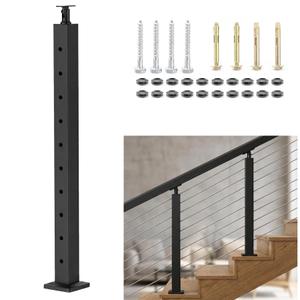 Shineforu 36" Cable Railing Stair Post Kit, Complete Cable Railing System with 2 Stair Posts, 98FT Wire Rope (No Handrail)