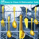 Serving Utensils, 15 Pcs Stainless Steel Large Flatware Serving Tools Kit, Included Spoons, Forks, Tongs, Slotted Spoon, Ladle, Cake Server for Kitchen Catering Banquet Wedding Buffet Party, Gold