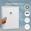 KYODOLED Wall Mount Locking Medicine Cabinet, Large Capacity First Aid Cabinet for Bathroom, Medicine Cabinet with Key, Secure Steel Lock Box for Medication, 15.75" H x 11.82" W x 4.72" D, White