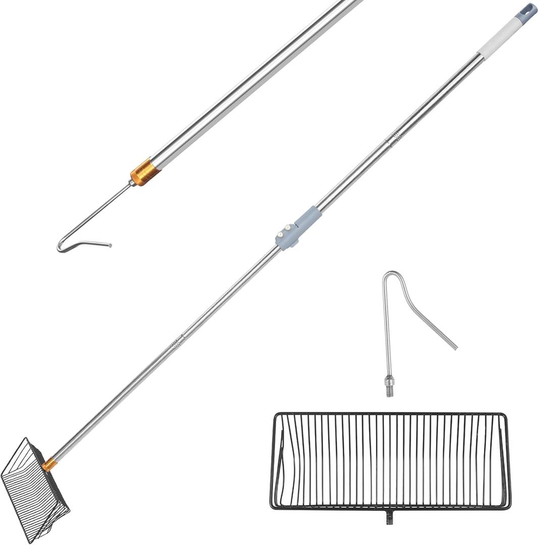 Chicken Litter Scooper2 in 1 Extendable Chicken Poop Scooper, Cat Litter Scoop55 Inc Extendable Chicken coop Cleaning Shovel with Long Handlewith Chicken Hook Supplement