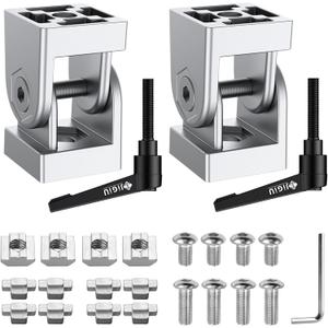 JiGiU 2 Pcs Die-Cast Zinc Alloy Pivot Joint for 3030 Series Joint Aluminum Profile Extrusion, 180 Adjustable Corner Connector Brackets Angle Mounting Brackets with Lever and Mounting Accessories (30x30 (2er Set), Sliver)