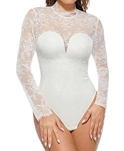 Popilush Body Suits Womens Shapewear Top, White, L