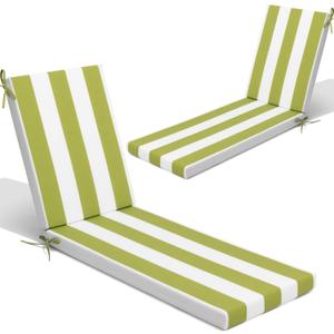 Crestlive Products Chaise Lounge Cushions Set of 2, Outdoor Cushions for Patio Furniture, Water Resistant Lounge Chair Cushion for Pool, Deck, Lawn, 72''L x 21''W, Green White Stripe