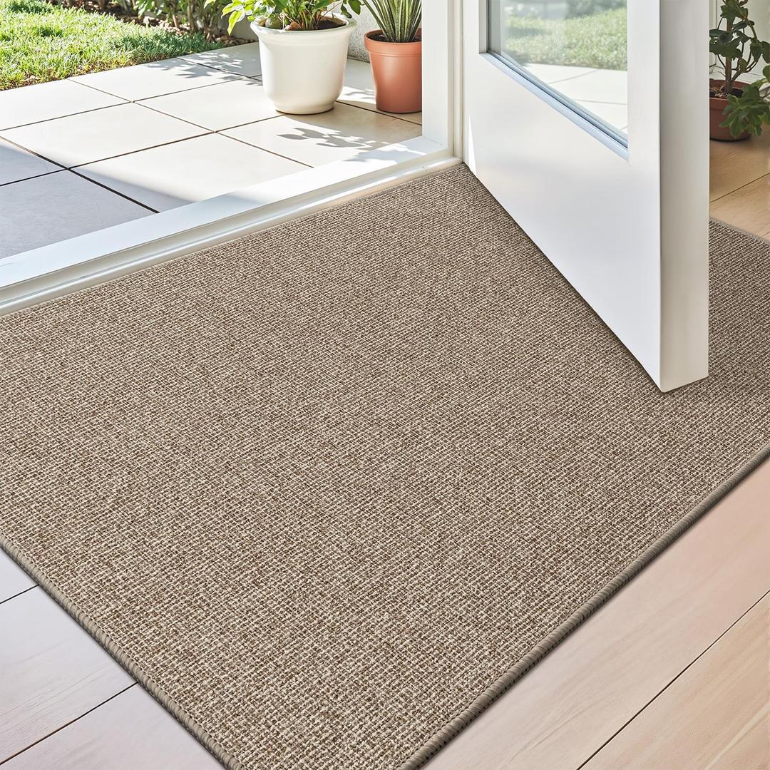 LUMI Indoor Door Mat 17"x 30", Ultra Thin Low Profile Non-Slip Doormat for Home Entrance, Absorbent & Stain-Resistant Welcome Mats, Washable Entryway Mat for Front Door, Patio, Porch, Khaki