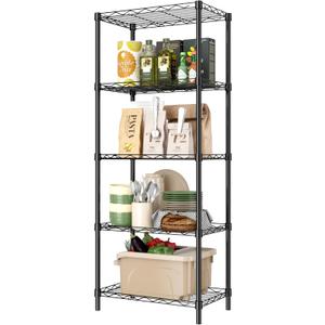 HOMEFORT 5-Tier Wire Shelving 5 Shelves Unit Metal Storage Rack Durable Organizer Perfect for Pantry Closet Kitchen Laundry Organization in Black, 16.5" W x 11.4" D x 47" H
