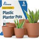 Terracotta Plant Pots with Drainage Holes & Saucers 5 Pack, Indoor & Outdoor Stackable Space-Saving Planters for Houseplants & Flowers, (7", 6.7", 6", 5.3", and 4.8" Inches), Durable & Weatherproof