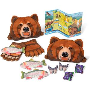 Melissa & Doug Yellowstone National Park Grizzly Bear Games and Pretend Play Set with Plush Bear Heads and Paw Gloves, Kids Animal Activity for Preschoolers, Pretend Play Active Games for Ages 3+
