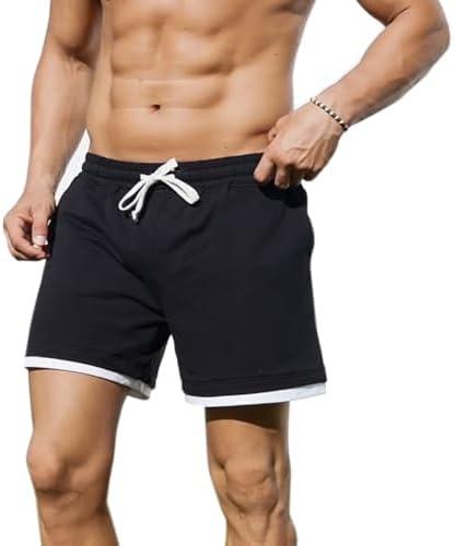 Waghaw Men Cotton 5.5 Inch Sweat Shorts Elastic Waist Casual Workout with Pockets Large