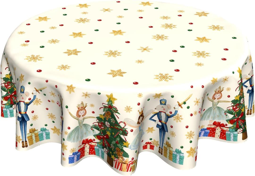 Christmas Dance Round Table Cloths 60 inch Merry Christmas Table Cloth Xmas Tree Circular Circle Tablecloth for Holiday Dining Kitchen Decor Gifts