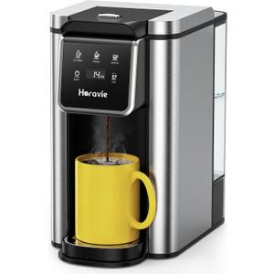 Horavie Single Serve Coffee Maker for K-Cup Pod and Grounds, Hot & Iced Coffee Maker, Strong Button Feature, 6 to 14oz Brew Sizes, 50oz Removable Tank, Up to 6.5 Inch Mug, Stainless Steel, Black