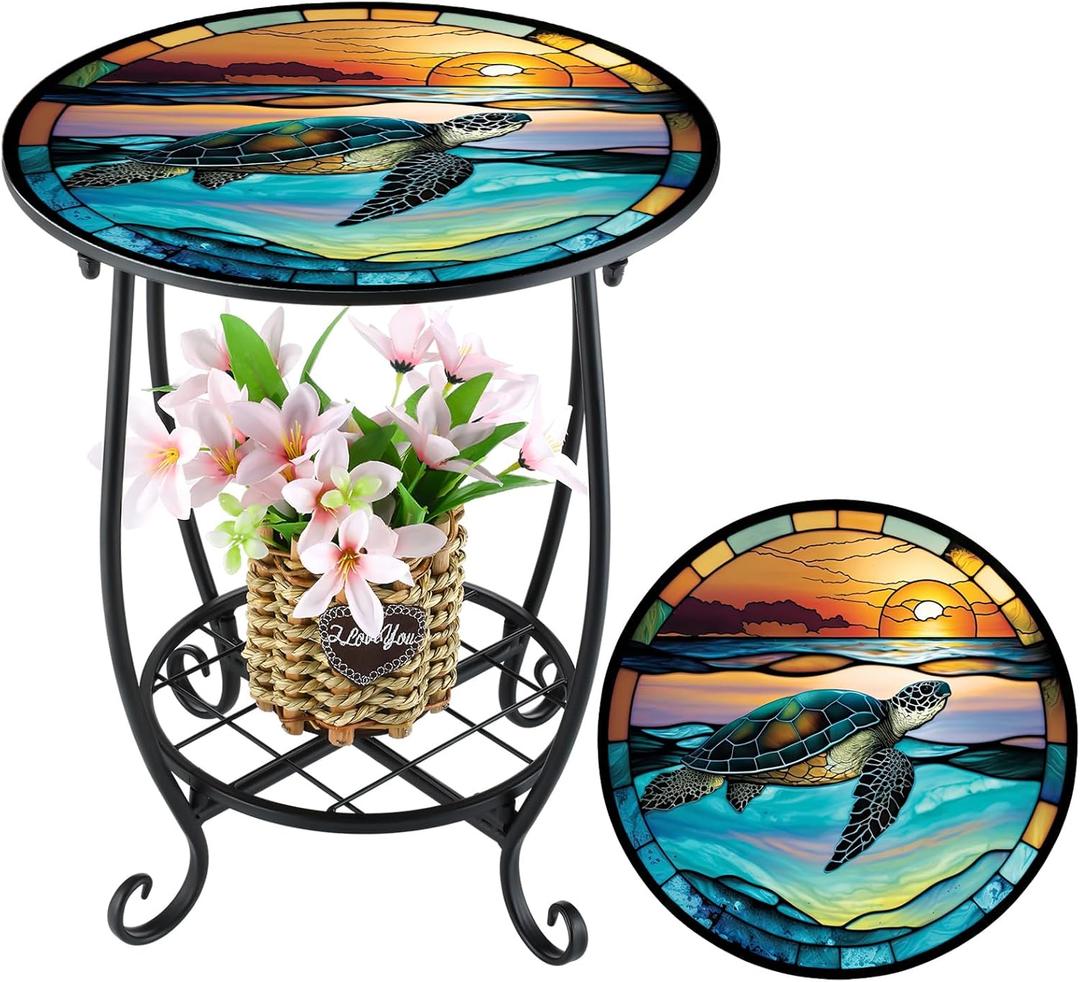 Outdoor Side Table Round Small Mosaic Patio Accent Indoor End Plant Metal Coffee Tea Table for Yard Porch Garden Patio Living Room, Bedroom (Turtle Style, 14 Inch) Outdoor Side Table Round Small Mosaic Patio Accent Indoor End Plant Metal Coffee Tea Table for Yard Porch Garden Patio Living Room, Bedroom (Turtle Style, 14 Inch)