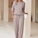 AOHITE Womens 2 Piece Outfits Lounge Sets Short Sleeve Pullover Tops Elastic Wide Leg Pants Set Sweatsuits Tracksuit (Pink, S)