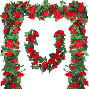 Aneco 8 Pack 64 FT Red Flower Garland Kentucky Artificial Rose Vines Derby Roses Fake Vine Flowers Plants Party Supplies for Kentucky Holiday Wedding Garden Craft Art Decoration