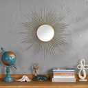 24'' Large Gold Sunburst Mirror, Metal Starburst Mirrors, Mid-Century Modern Sun Mirror Wall Decor for Living Room, Bedroom, Bathroom, Hallway, and Entryway