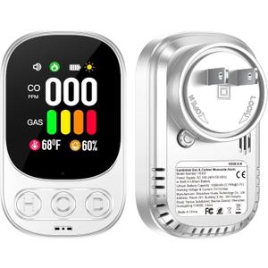 4in1 Plug in Carbon Monoxide Detector & Natural Gas Combination Built-in Backup Battery & 2.1'' HD Screen [CO Gas Temp Humidity] Propane Methane Combustible Gas Alarm (White, 1 Pack)