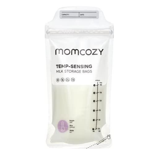 Momcozy Breastmilk Storing Bags, Temp-Sensing Discoloration Milk Storing Bags for Breastfeeding, Disposable Milk Storage Bag with 6 Ounce Self Standing, No-Leak Milk Freezer Storage Pouches, 120pcs Pack Of 6