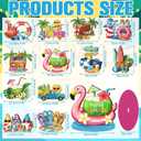 Wesiti 12 Pcs Summer Table Decor Wooden Summer Beach Table Centerpieces Beach Pool Balls Palm Tree Flamingo Tabletop Topper Tropical Hawaii Tiered Tray Decor for Kitchen Holiday Pool Party Supplies